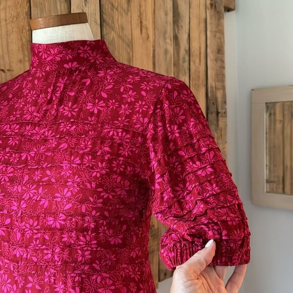 Free People Jessie Midi Dress Red Pink Ditsy Floral Print Viscose Boho Size XS - Picture 6 of 13